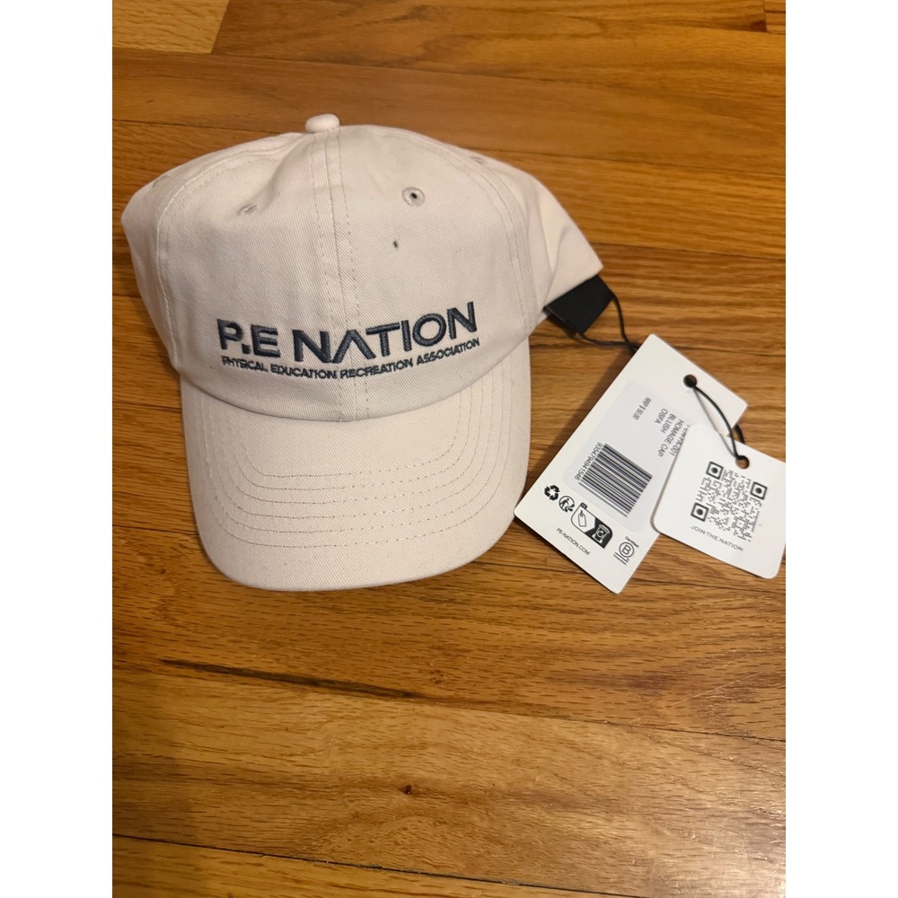 PE Nation Athletic Baseball Cap White Embroidered Logo Adjustable Strap